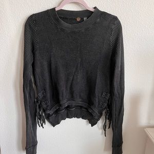Free People Sweaters | FP One Cropped Waffle Thermal Knit Top with Side Ties